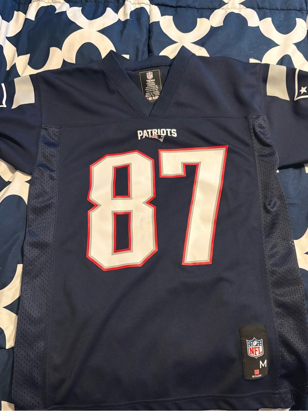 New England Patriots #87 Navy Kids Football Jersey - NFL Medium